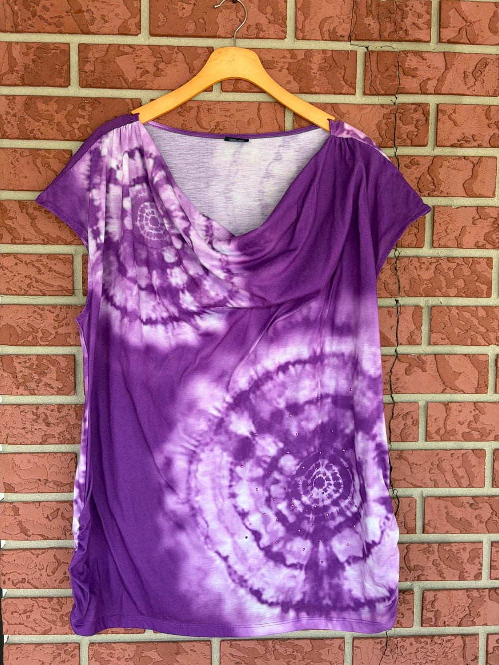 Faded Glory Purple Tie-Dye Cowl Neck Blouse
